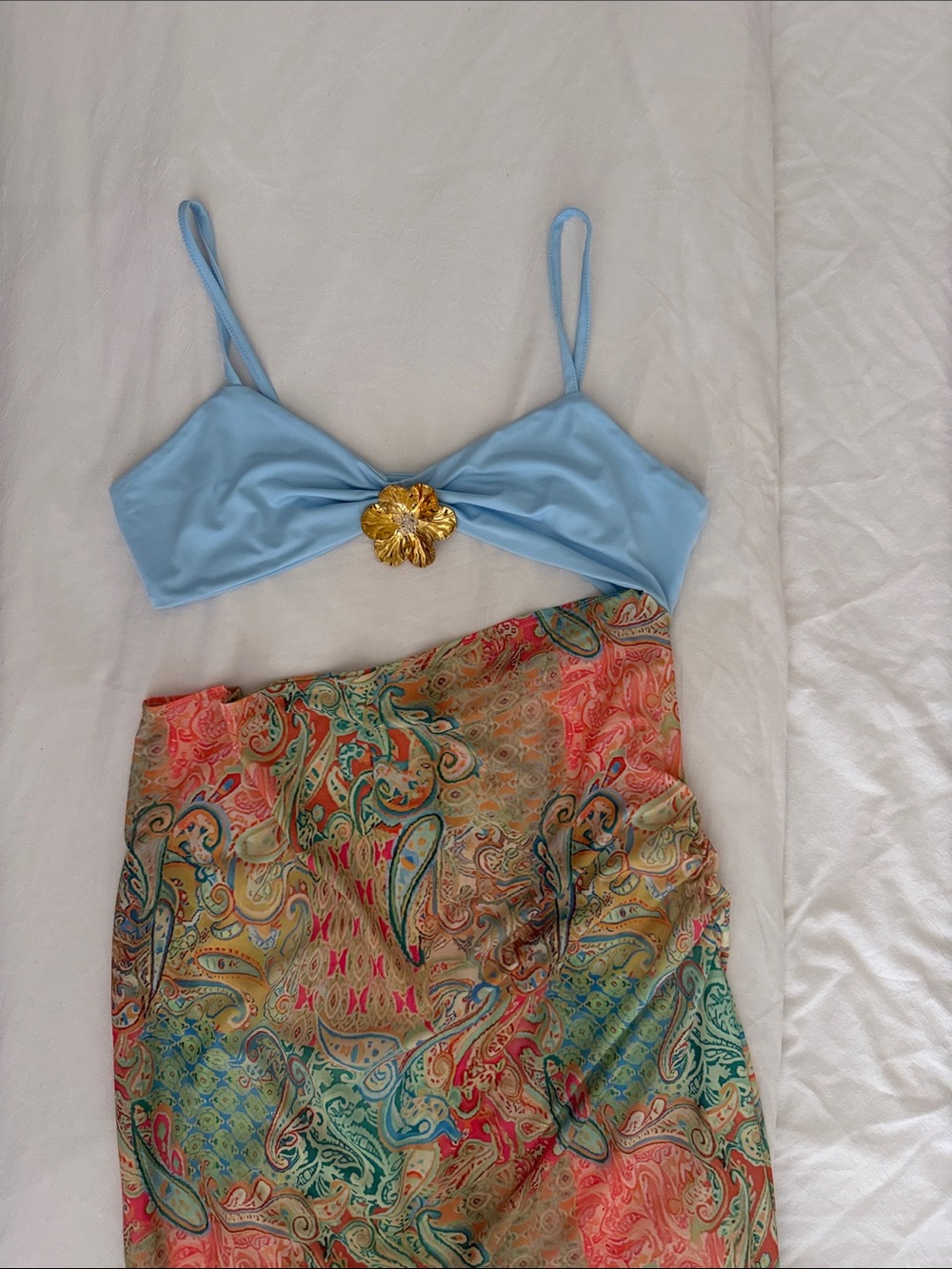 Light Blue Bikini Top with Gold Flower Accent Dress